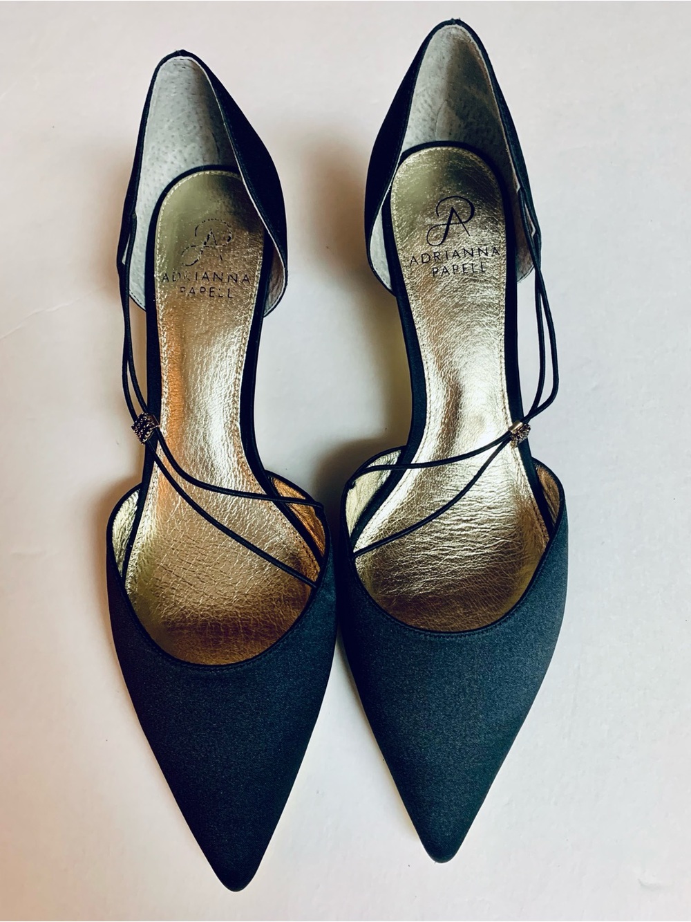 Adrianna Papell Black Pointed D'Orsay Heels with Strappy Ankle Details, Size 9M